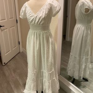 Betsey Johnson White Tiered Pull On Midi Dress Swiss Dot Sz S